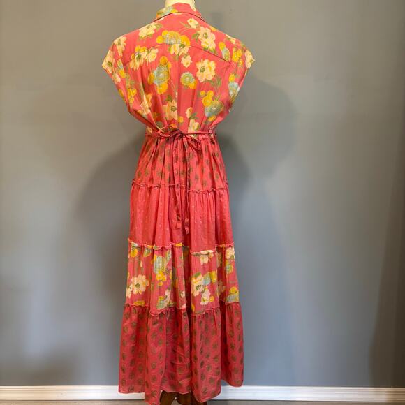 Cottagecore floral print button-down April Cornell dress, pink, size Medium - Picture 8 of 13